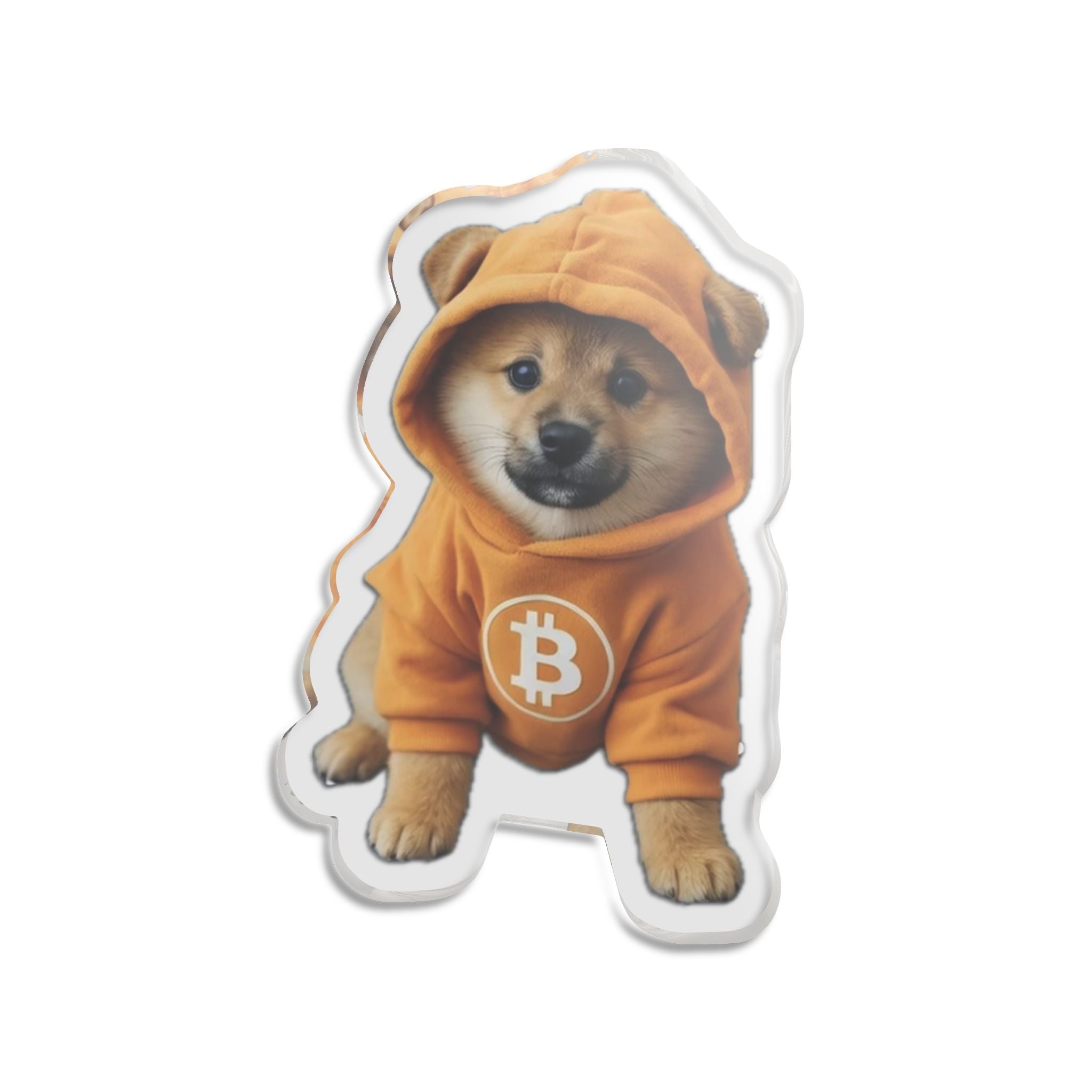 Bitcoin Hoodie Puppy Sticker — $DOG in Orange BTC Hoodie