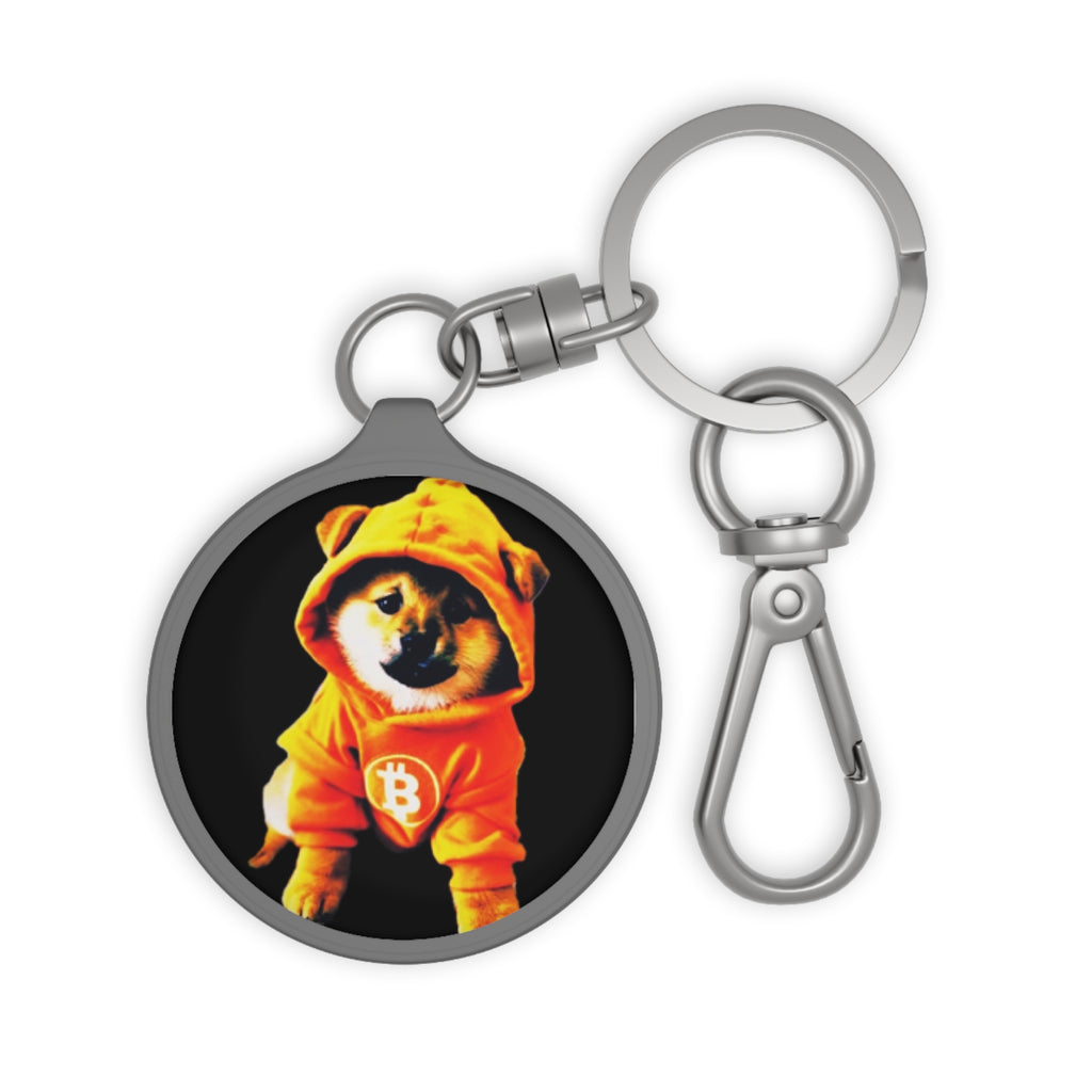 Bitcoin Shiba Keyring Tag – Cute Doge Puppy in Orange Hoodie Keychain
