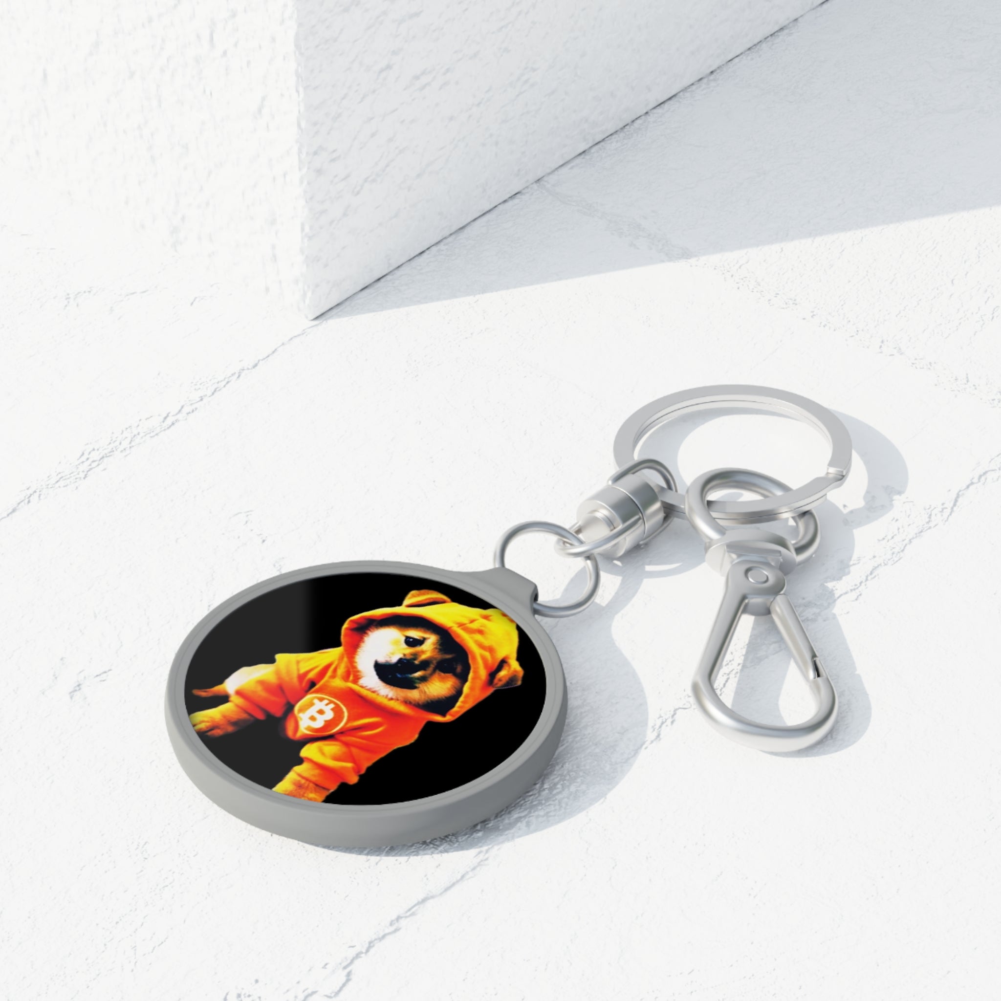 Bitcoin Shiba Keyring Tag – Cute Doge Puppy in Orange Hoodie Keychain