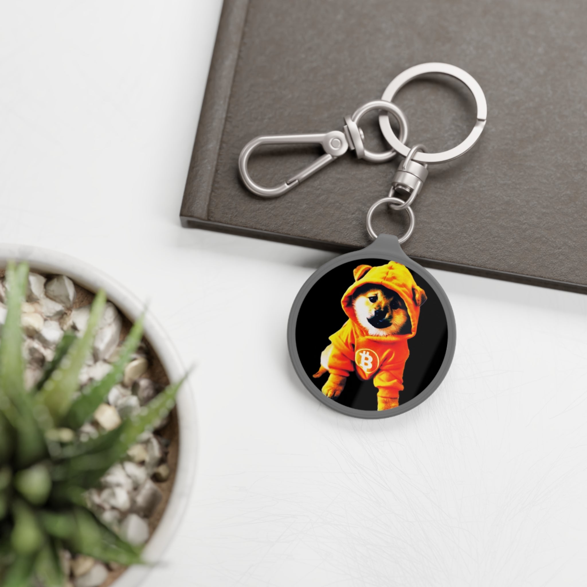 Bitcoin Shiba Keyring Tag – Cute Doge Puppy in Orange Hoodie Keychain